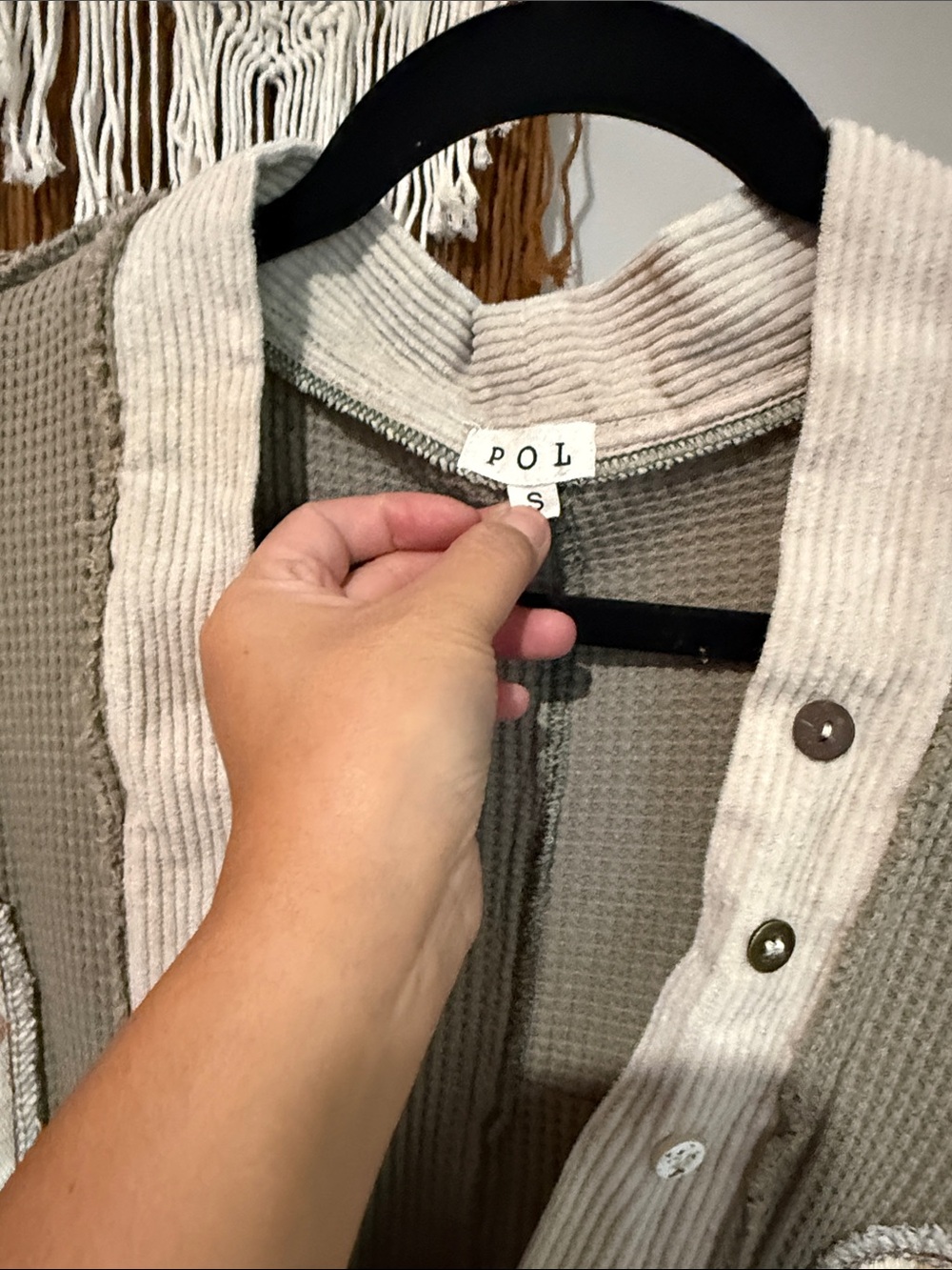 POL Olive & Cream Waffle-Knit Tie-Front Cardigan - Picture 2 of 6